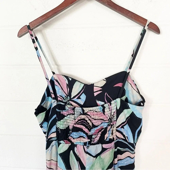 EUC Zara Linen Blend Tropical Print Corset Ruched Midi Dress Size Medium - Picture 9 of 17